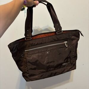 Beside-U Travel Brown Tote Purse Bag Nylon